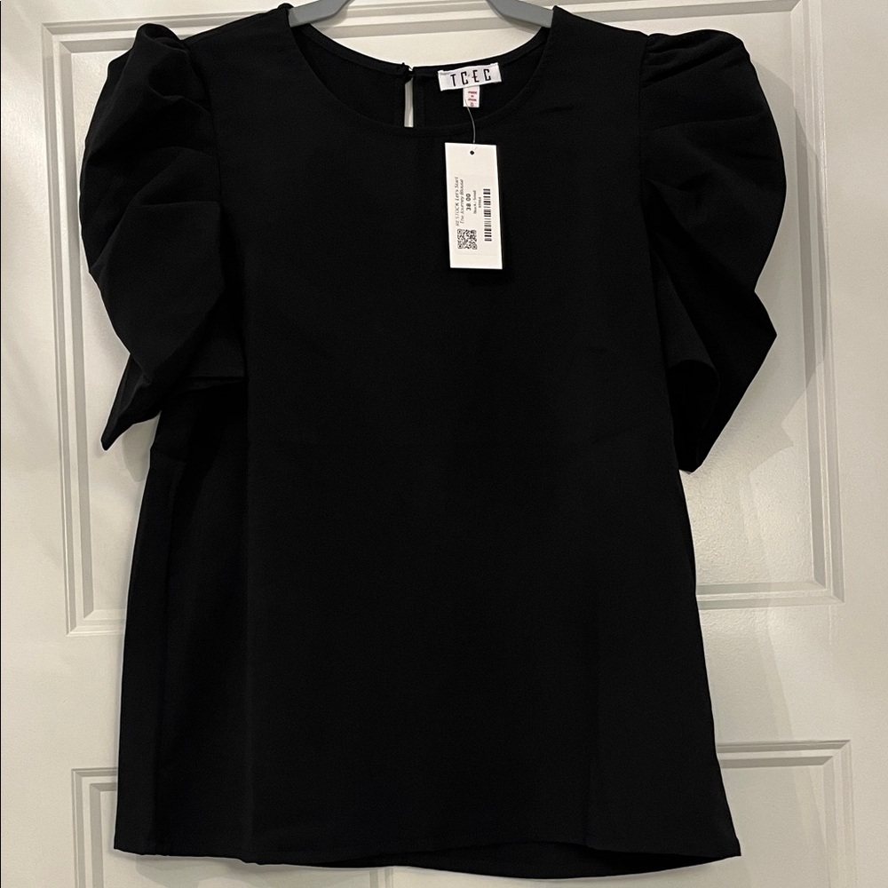 TCEC Black Puff Sleeve Blouse